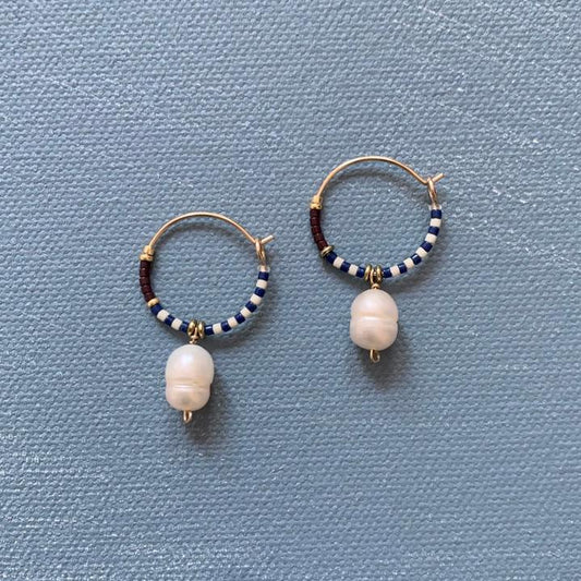 Beaded Earrings - Pearl Drop Hoops